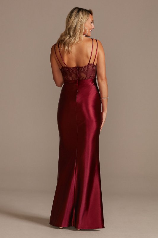 Spaghetti Strap Shiny Satin Gown with Slit Skirt WBM2402V1