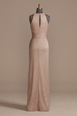 High-Neck Glitter A-Line Gown with Keyholes WBM2411V1