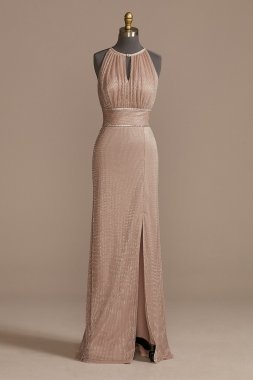 High-Neck Glitter A-Line Gown with Keyholes WBM2411V1