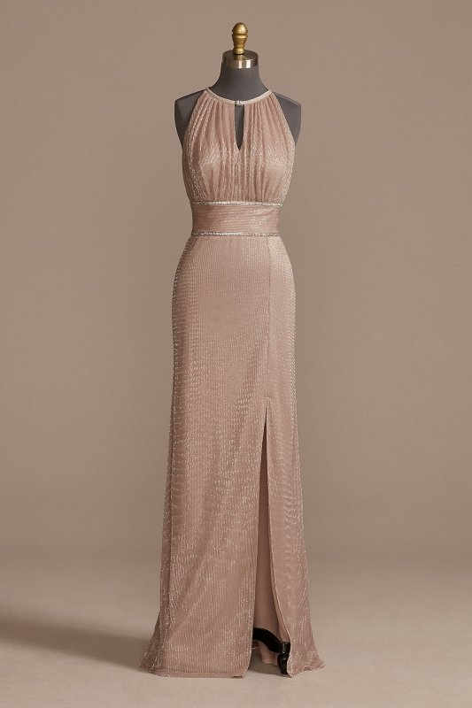 High-Neck Glitter A-Line Gown with Keyholes WBM2411V1