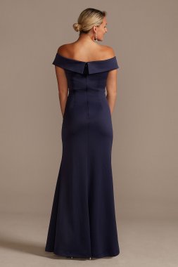 Beaded Waist Crepe Off-the-Shoulder Sheath Gown WBM2428V2