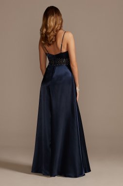 Satin Spaghetti Strap A-Line Dress with Crystals WBM2440V2