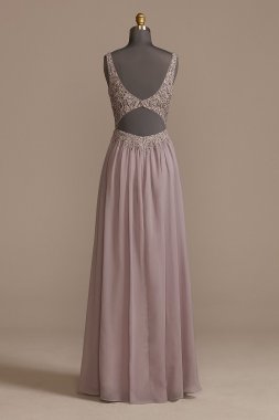 Beaded Bodice Plunge Chiffon Gown WBM2466