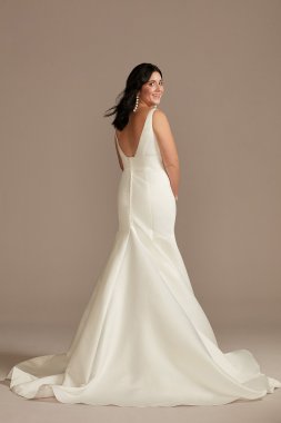 Plunge Mermaid Satin Wedding Dress with Buttons WG4016
