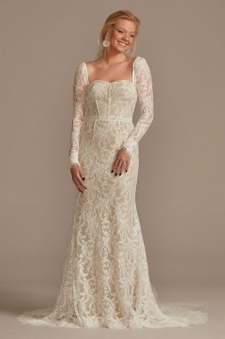 Detachable Sleeves Lace Sheath Wedding Dress WG4020