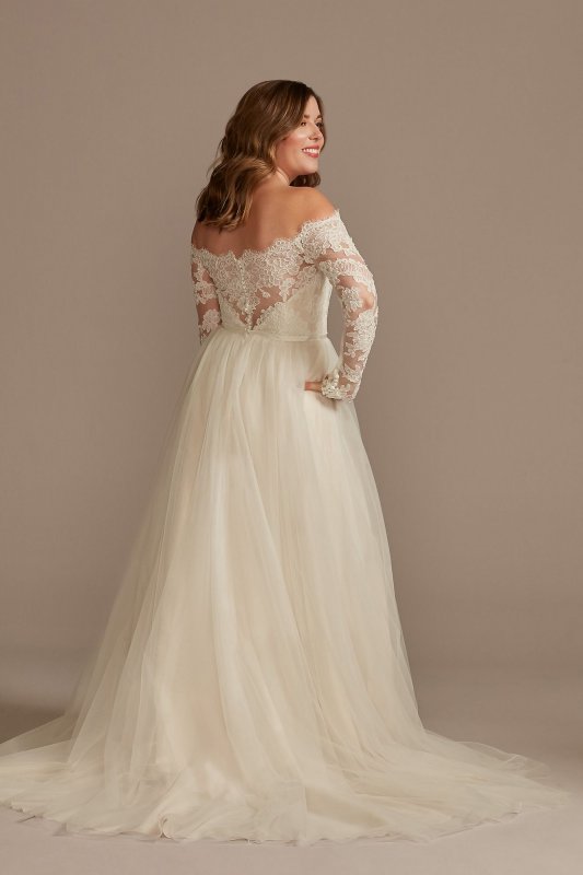 Lace Applique Off Shoulder Tulle Wedding Dress WG4031