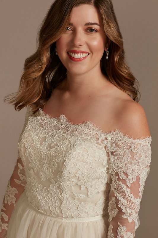 Lace Applique Off Shoulder Tulle Wedding Dress WG4031