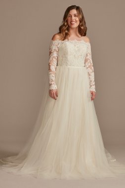 Lace Applique Off Shoulder Tulle Wedding Dress WG4031