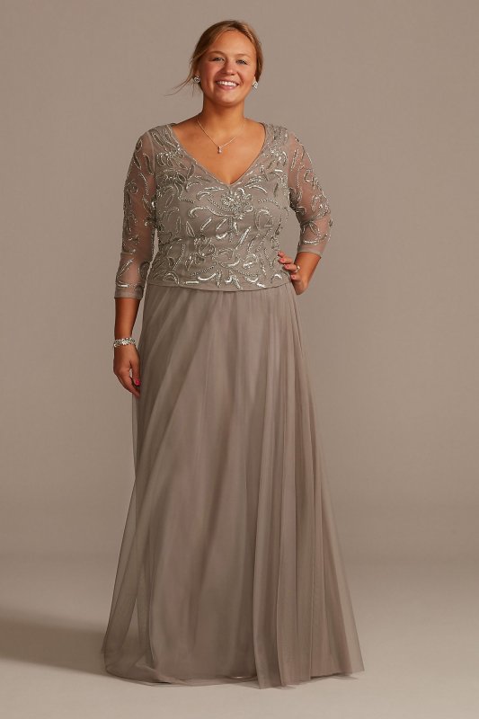 Plus Size A-Line Mesh Dress with Beaded Top WGIN18806W