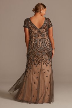 Bead and Sequin Embellished Mesh Overlay Plus Gown WGIN18924W