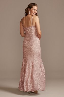 Glitter Lace Spaghetti Strap Godet Gown 12832