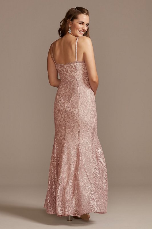 Glitter Lace Spaghetti Strap Godet Gown 12832