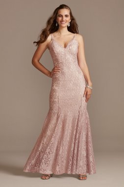 Glitter Lace Spaghetti Strap Godet Gown 12832