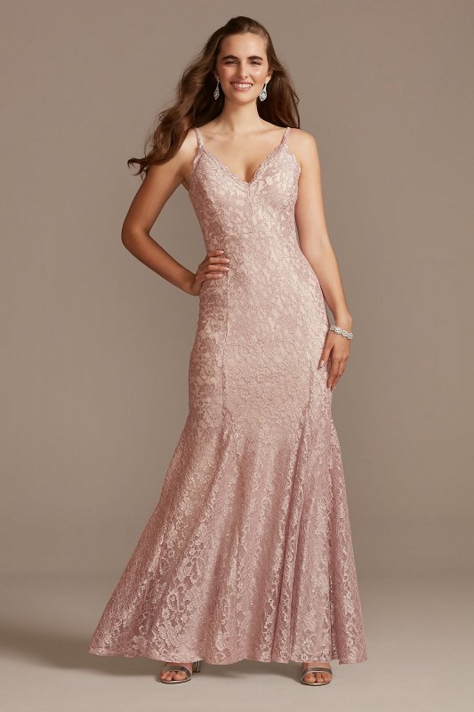 Glitter Lace Spaghetti Strap Godet Gown 12832