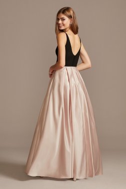 Satin Skirt Plunging-V Ball Gown with Pockets 2004BN