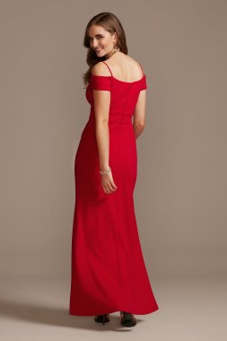 Off the Shoulder Fold Seamed Gown with Slit 21927