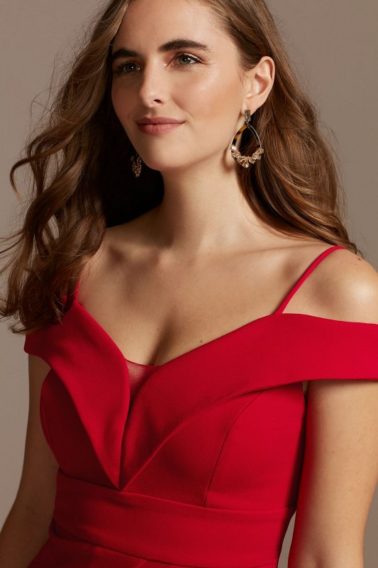 Off the Shoulder Fold Seamed Gown with Slit 21927