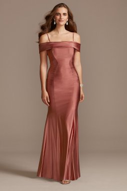 Off the Shoulder Sateen Mermaid Gown with Bow 21955