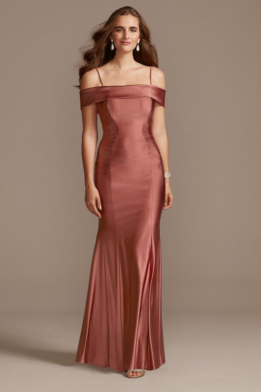Off the Shoulder Sateen Mermaid Gown with Bow 21955