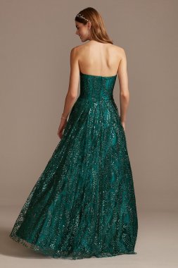 Corset Bodice Strapless Gown with Glitter Overlay 2294BN