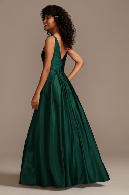 Plunging-V Gown with Crystal Embellished Pockets 2298BN