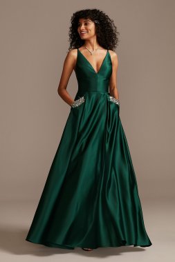 Plunging-V Gown with Crystal Embellished Pockets 2298BN