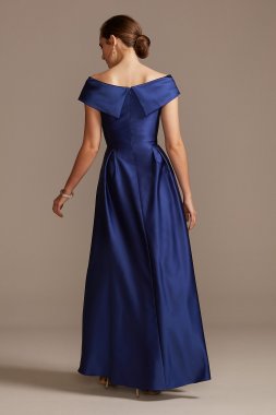 Satin Off the Shoulder Gown with Portrait Collar 3476X