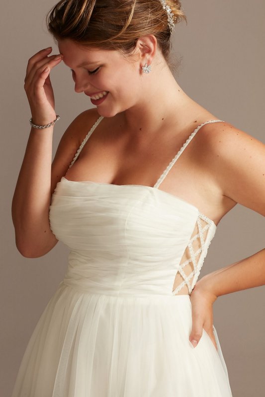 Spaghetti Pleated Tulle Tall Plus Wedding Dress Collection 4XL9WG3994