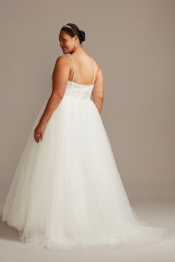 Crystal Floral Bodice Tall Plus Wedding Dress 4XLWG3996
