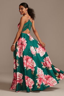 Floral Mikado Spaghetti Strap Racerback Gown 5887JX2B