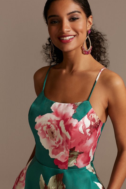 Floral Mikado Spaghetti Strap Racerback Gown 5887JX2B