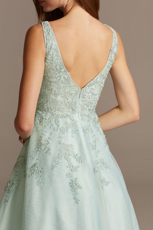 Mesh V-Neck Gown with 3D Floral Applique 783X