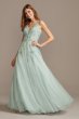 Mesh V-Neck Gown with 3D Floral Applique 783X
