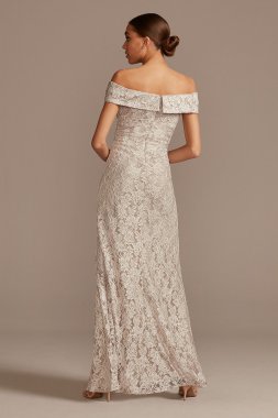 Off the Shoulder Lace Gown with Embellished Detail 81122267