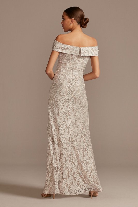 Off the Shoulder Lace Gown with Embellished Detail 81122267