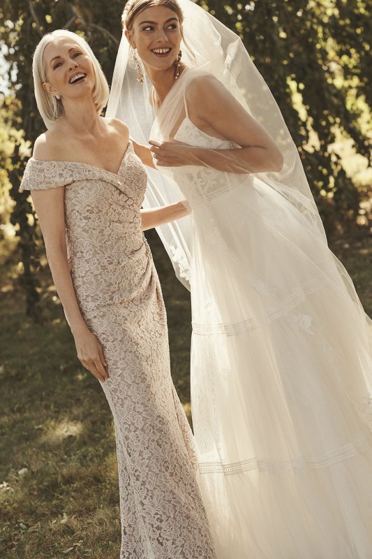 Off the Shoulder Lace Gown with Embellished Detail 81122267