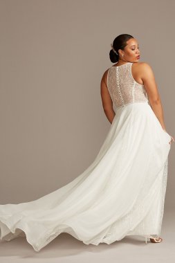 High Neck Lace Godet Plus Size Wedding Dress 8MS251208