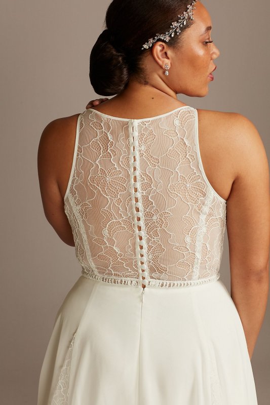 High Neck Lace Godet Plus Size Wedding Dress 8MS251208