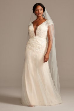 Floral Applique Cap Sleeve Plus Size Wedding Dress 8MS251218