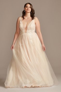 Bead Brocade Sequin Layer Plus Size Wedding Dress 9SWG836