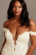 Off Shoulder Plunging Plus Size Lace Wedding Dress 9SWG855