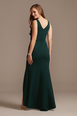 Pleated Waist Cascading Ruffle Dress with Slit A22921