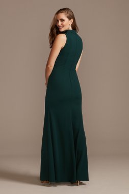Plunging V-Neck Cutout Choker Dress with Slit A23206