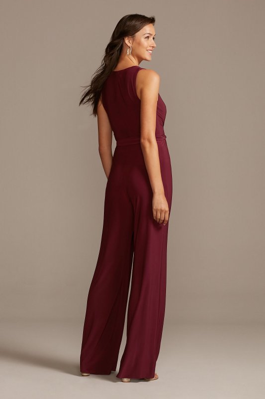 Jersey V-Neck Wrap Front suit with Tie Belt Bridesmaid Dress DS270092