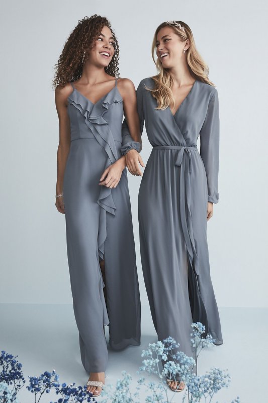 Ruffle Spaghetti-Strap Chiffon Dress with Slit DS270094