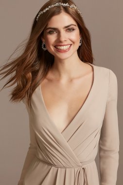 Long Sleeve Wrap Georgette Bridesmaid Dress F20172