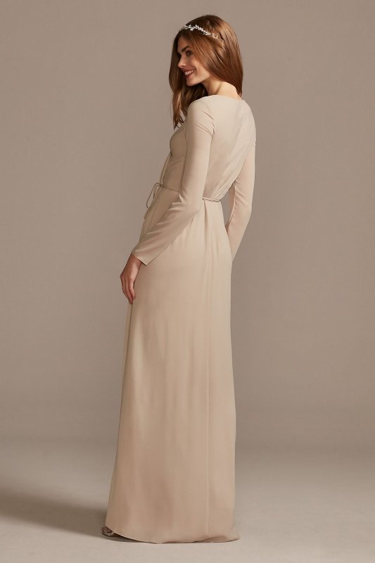 Long Sleeve Wrap Georgette Bridesmaid Dress F20172
