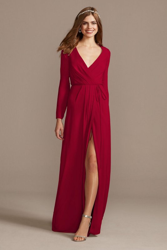 Long Sleeve Wrap Georgette Bridesmaid Dress F20172