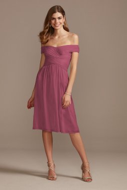 Off the Shoulder Pleated Short Bridesmaid Dress F20173