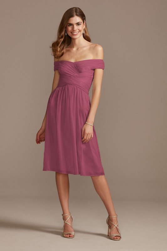 Off the Shoulder Pleated Short Bridesmaid Dress F20173